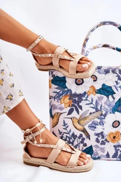 Zamszowe Sandały Z Ćwiekami Beżowe Marey