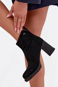 Zamszowe Skórzane Botki Damskie Na Słupku Vinceza 91142 Czarne