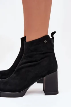 Zamszowe Skórzane Botki Damskie Na Słupku Vinceza 91142 Czarne