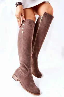 Zamszowe Skórzane Kozaki Lewski 2840 Brązowe