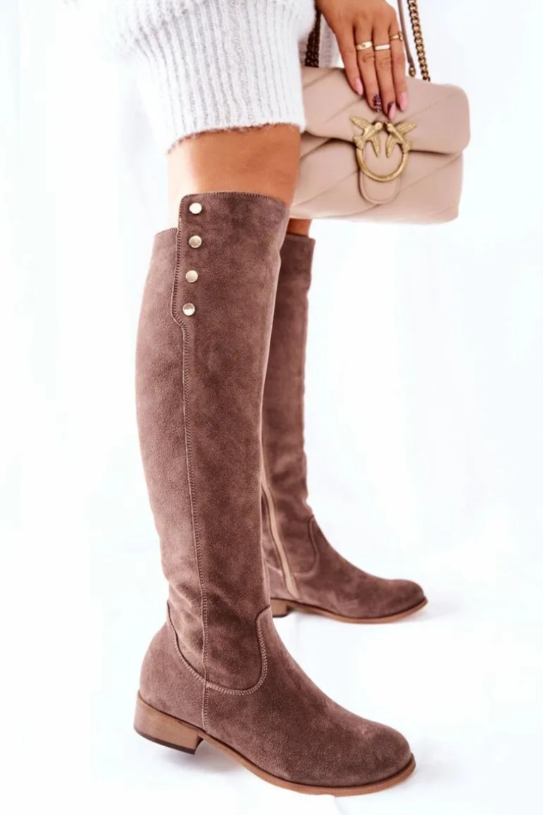 Zamszowe Skórzane Kozaki Lewski 2840 Brązowe