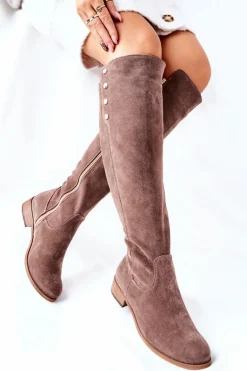 Zamszowe Skórzane Kozaki Lewski 2840 Brązowe