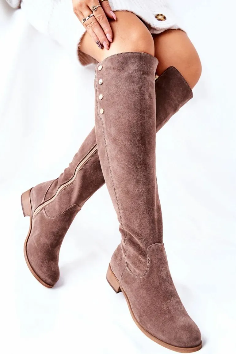 Zamszowe Skórzane Kozaki Lewski 2840 Brązowe