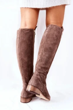 Zamszowe Skórzane Kozaki Lewski 2840 Brązowe