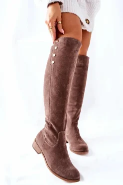 Zamszowe Skórzane Kozaki Lewski 2840 Brązowe