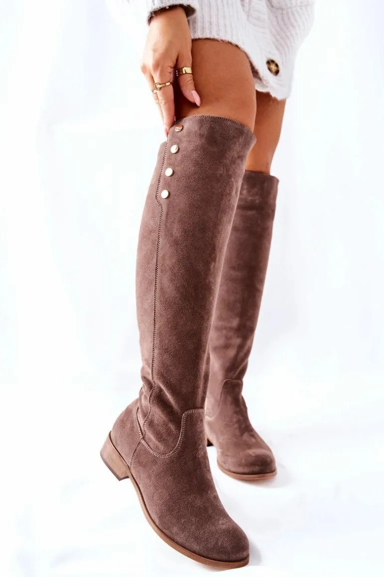 Zamszowe Skórzane Kozaki Lewski 2840 Brązowe