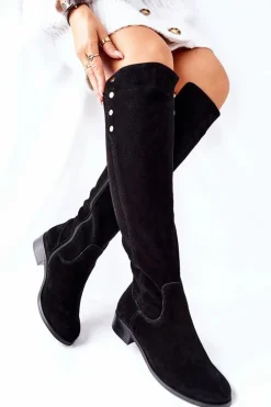 Zamszowe Skórzane Kozaki Lewski 2840 Czarne