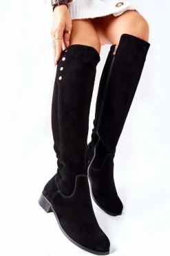 Zamszowe Skórzane Kozaki Lewski 2840 Czarne