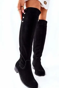 Zamszowe Skórzane Kozaki Lewski 2840 Czarne