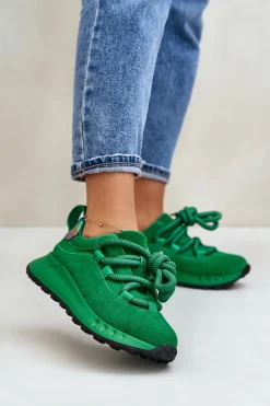 Zamszowe Sneakersy Damskie Z Grubym Sznurowaniem Artiker 55C0099 Zielone
