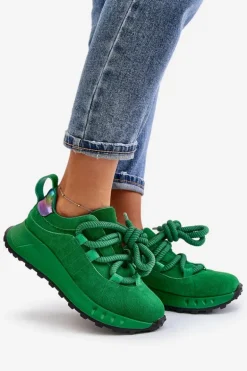 Zamszowe Sneakersy Damskie Z Grubym Sznurowaniem Artiker 55C0099 Zielone