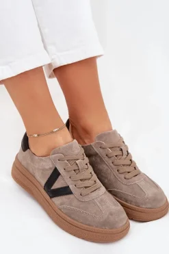 Zamszowe Sneakersy Damskie Na Platformie Vinceza 79562 Ciemnobeżowe