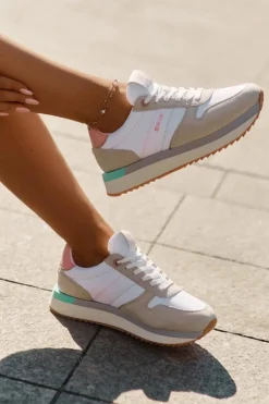 Zamszowe Sneakersy Damskie Big Star RR274A047 HI-POLY SYSTEM Beżowo-Białe