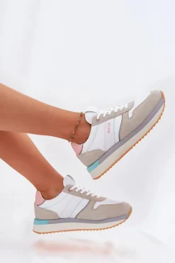 Zamszowe Sneakersy Damskie Big Star RR274A047 HI-POLY SYSTEM Beżowo-Białe