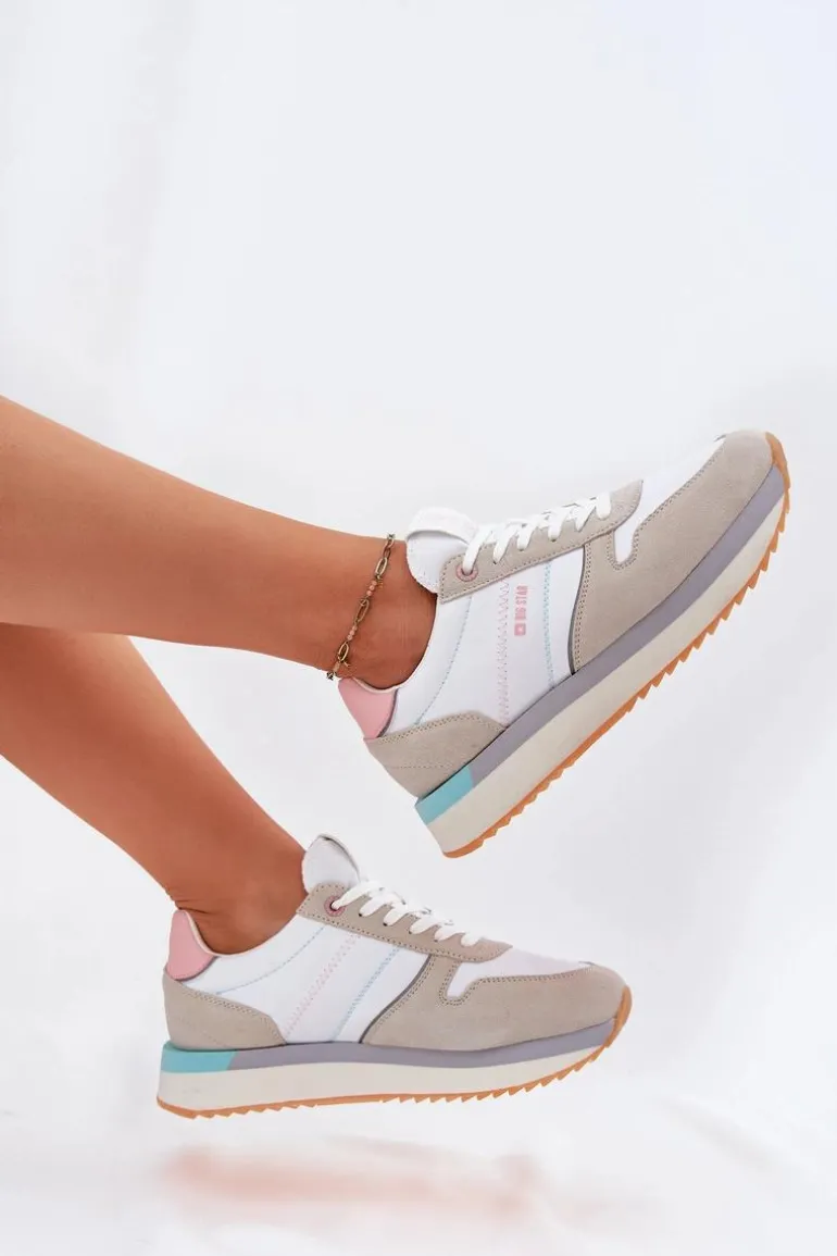 Zamszowe Sneakersy Damskie Big Star RR274A047 HI-POLY SYSTEM Beżowo-Białe
