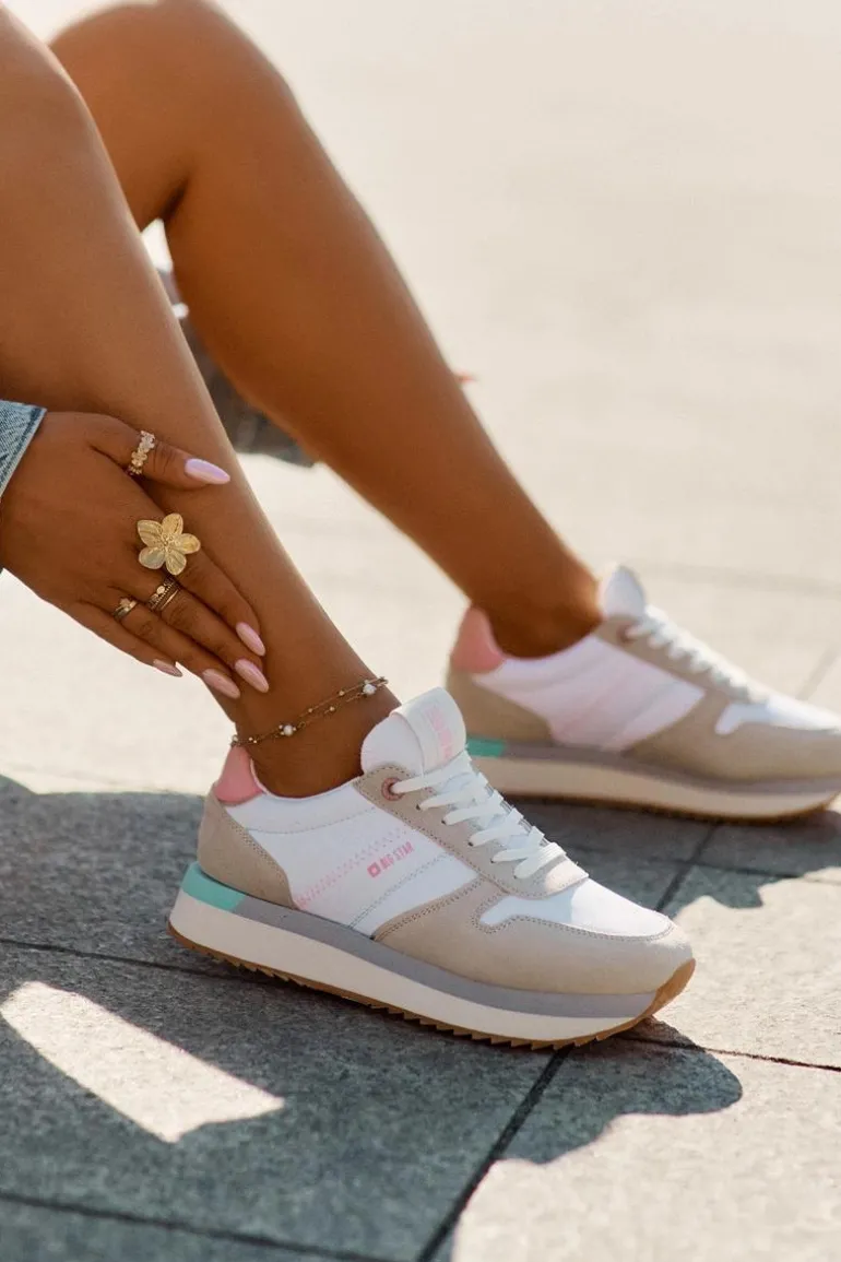 Zamszowe Sneakersy Damskie Big Star RR274A047 HI-POLY SYSTEM Beżowo-Białe