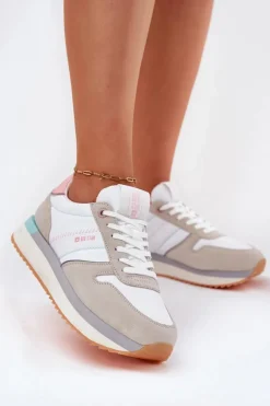 Zamszowe Sneakersy Damskie Big Star RR274A047 HI-POLY SYSTEM Beżowo-Białe