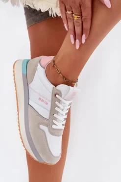 Zamszowe Sneakersy Damskie Big Star RR274A047 HI-POLY SYSTEM Beżowo-Białe