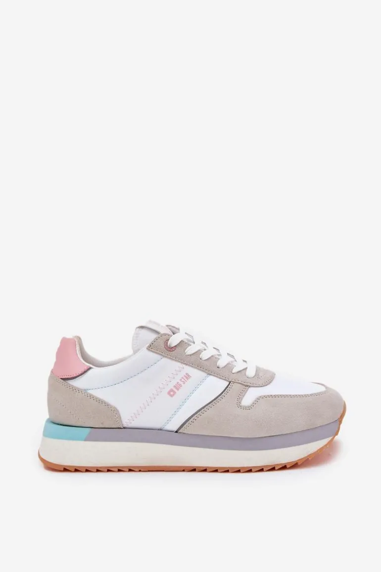 Zamszowe Sneakersy Damskie Big Star RR274A047 HI-POLY SYSTEM Beżowo-Białe