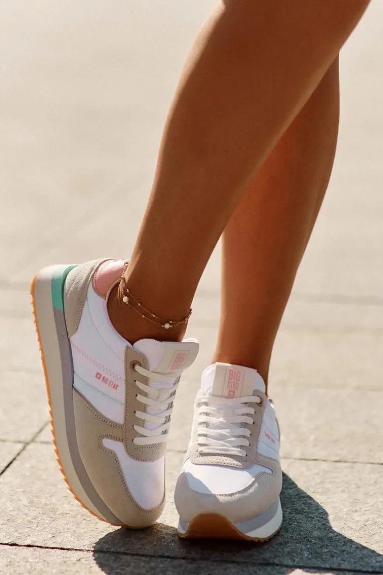 Zamszowe Sneakersy Damskie Big Star RR274A047 HI-POLY SYSTEM Beżowo-Białe