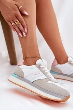 Zamszowe Sneakersy Damskie Big Star RR274A047 HI-POLY SYSTEM Beżowo-Białe