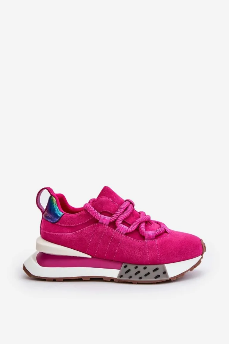 Zamszowe Sneakersy Damskie Na Platformie Z Grubym Sznurowaniem Artiker 55C0086 Fuksja