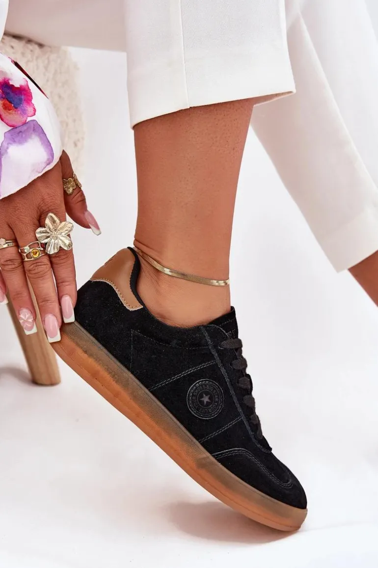 Zamszowe Sneakersy Damskie Big Star RR274851 HI-POLY SYSTEM Czarne