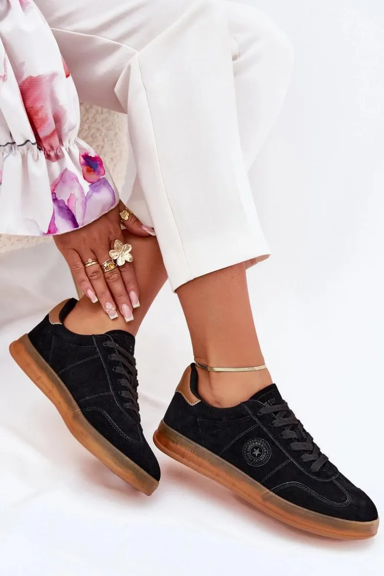 Zamszowe Sneakersy Damskie Big Star RR274851 HI-POLY SYSTEM Czarne