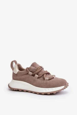 Zamszowe Sneakersy Damskie Z Grubym Sznurowaniem Artiker 54C1409 Beżowe