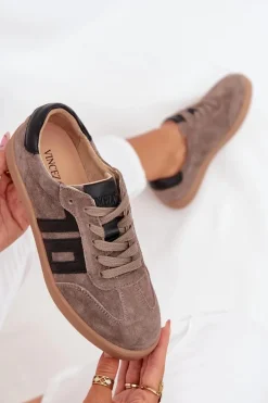 Zamszowe Sneakersy Damskie Vinceza 79557 Ciemnobeżowe