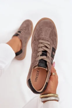 Zamszowe Sneakersy Damskie Vinceza 79557 Ciemnobeżowe