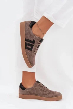 Zamszowe Sneakersy Damskie Vinceza 79557 Ciemnobeżowe