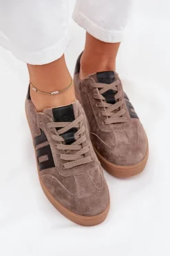 Zamszowe Sneakersy Damskie Vinceza 79557 Ciemnobeżowe