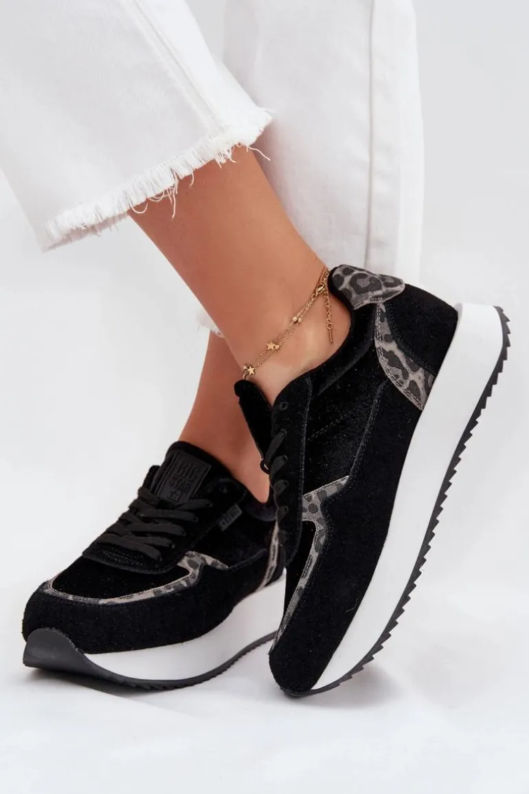 Zamszowe Sneakersy Damskie Big Star OO274A312 HI-POLY SYSTEM Czarne Panterka