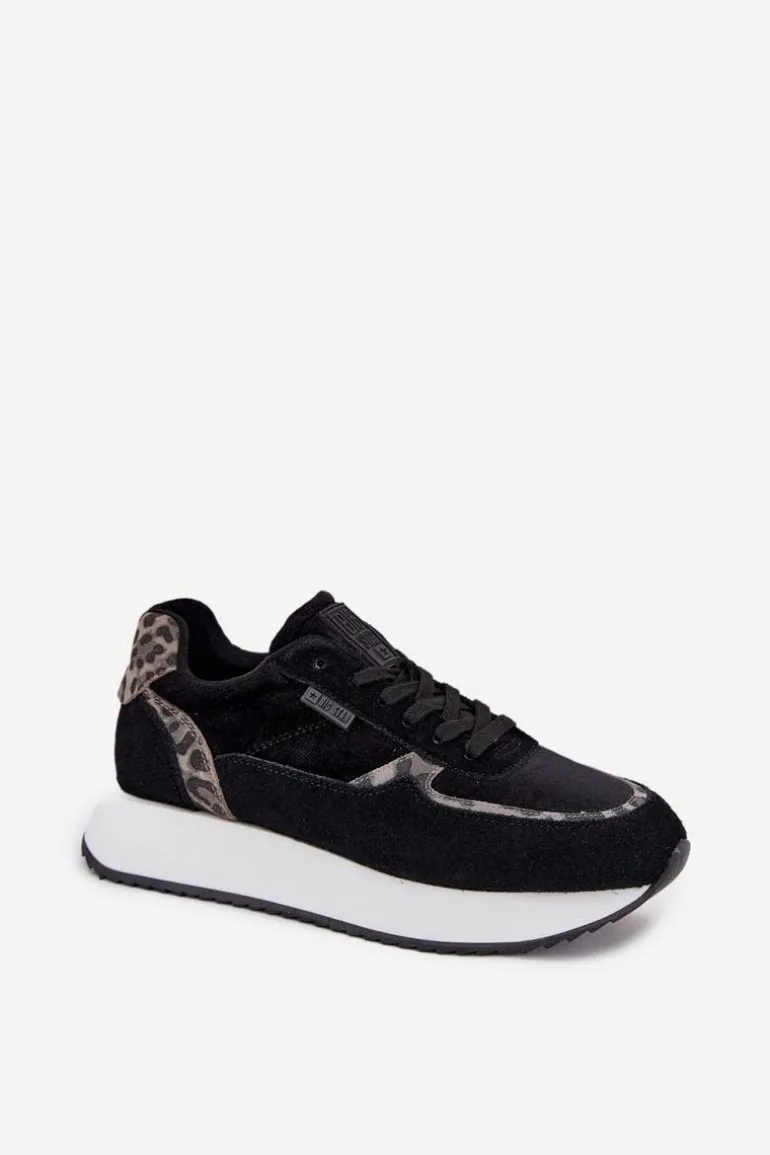 Zamszowe Sneakersy Damskie Big Star OO274A312 HI-POLY SYSTEM Czarne Panterka