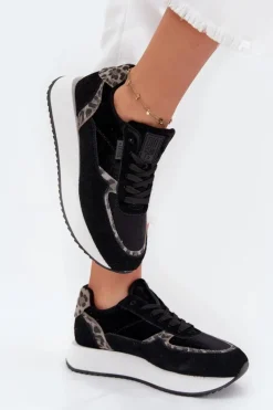 Zamszowe Sneakersy Damskie Big Star OO274A312 HI-POLY SYSTEM Czarne Panterka