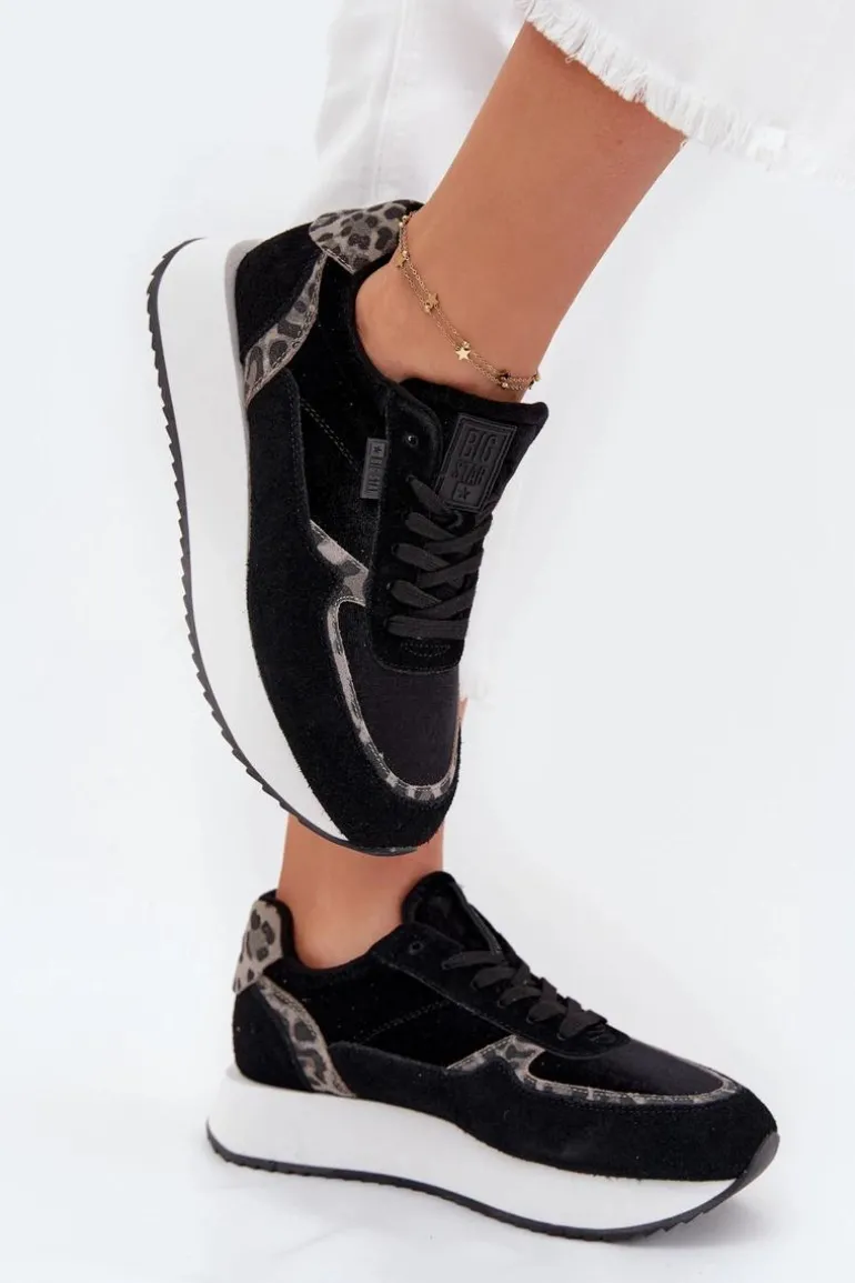 Zamszowe Sneakersy Damskie Big Star OO274A312 HI-POLY SYSTEM Czarne Panterka