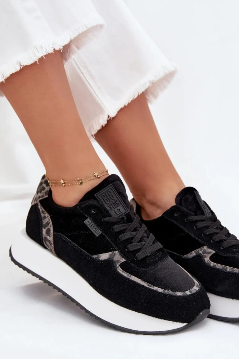 Zamszowe Sneakersy Damskie Big Star OO274A312 HI-POLY SYSTEM Czarne Panterka
