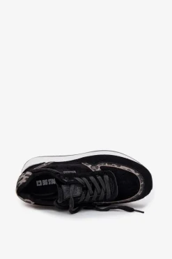 Zamszowe Sneakersy Damskie Big Star OO274A312 HI-POLY SYSTEM Czarne Panterka