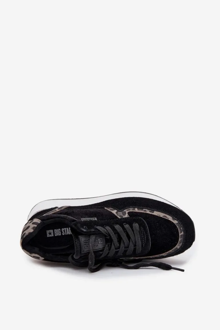 Zamszowe Sneakersy Damskie Big Star OO274A312 HI-POLY SYSTEM Czarne Panterka