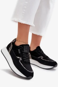 Zamszowe Sneakersy Damskie Big Star OO274A312 HI-POLY SYSTEM Czarne Panterka