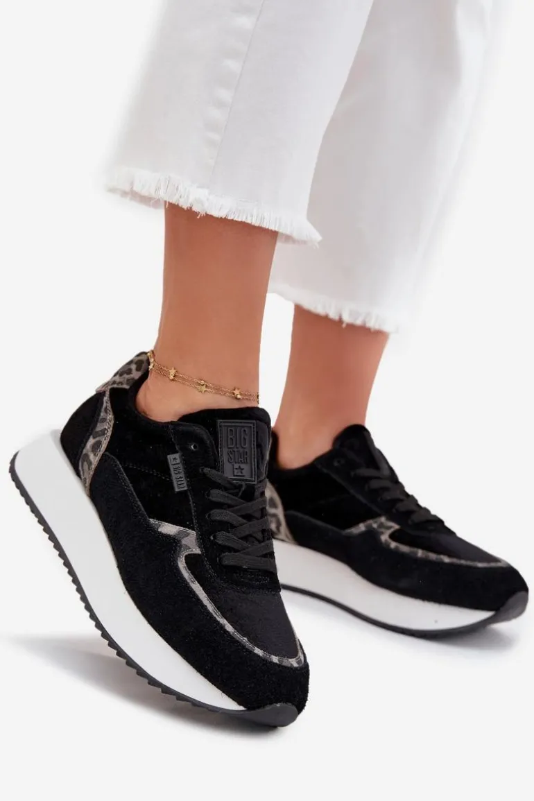 Zamszowe Sneakersy Damskie Big Star OO274A312 HI-POLY SYSTEM Czarne Panterka