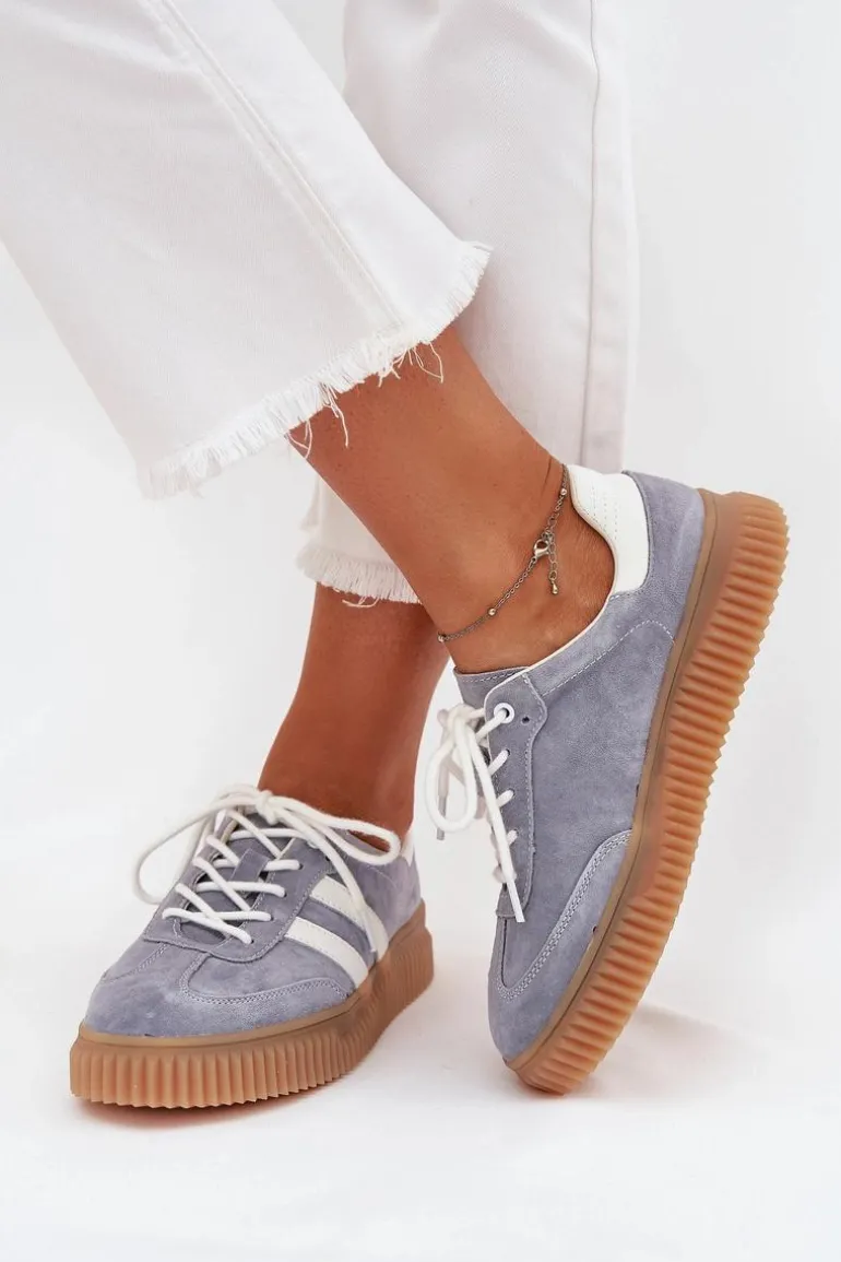 Zamszowe Sneakersy Damskie Na Platformie Niebieskie Marisae