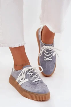 Zamszowe Sneakersy Damskie Na Platformie Niebieskie Marisae