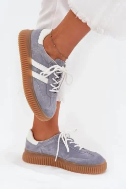 Zamszowe Sneakersy Damskie Na Platformie Niebieskie Marisae