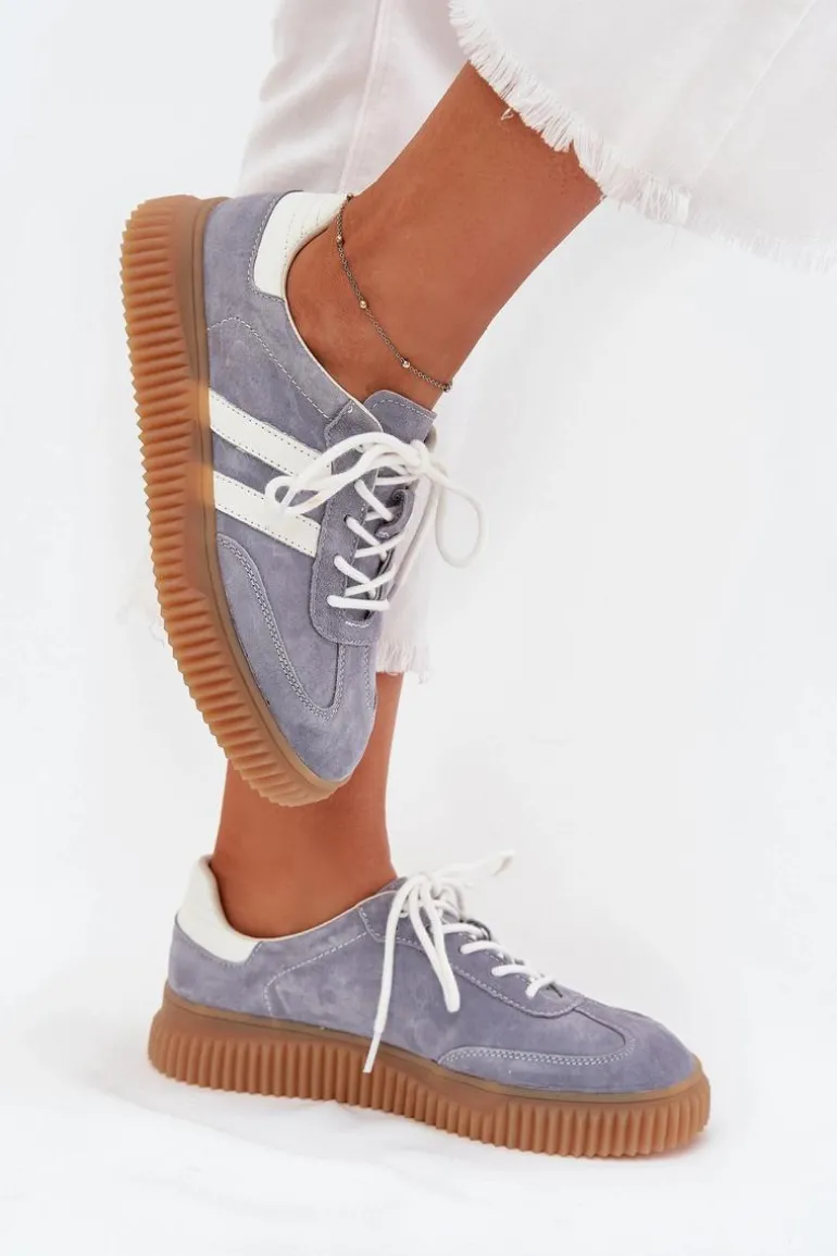 Zamszowe Sneakersy Damskie Na Platformie Niebieskie Marisae