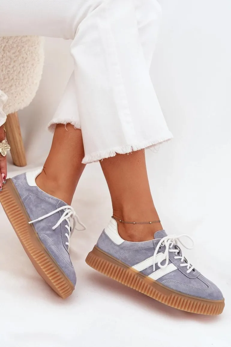 Zamszowe Sneakersy Damskie Na Platformie Niebieskie Marisae