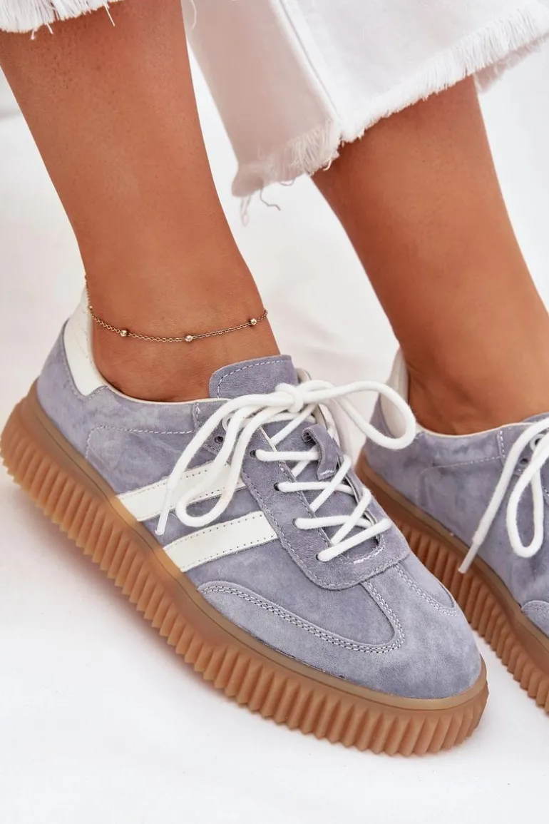 Zamszowe Sneakersy Damskie Na Platformie Niebieskie Marisae