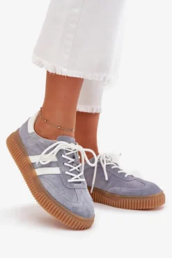 Zamszowe Sneakersy Damskie Na Platformie Niebieskie Marisae