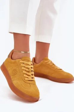 Zamszowe Sneakersy Damskie Big Star RR274846 HI-POLY SYSTEM Żółte
